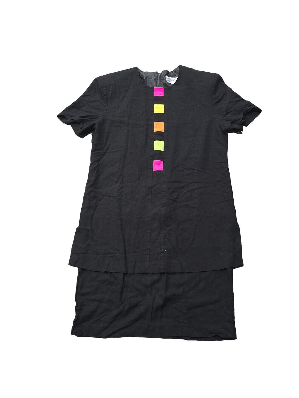Vintage Jessica Howard Black Short Sleeve Color Block Tunic Dress Back Slit